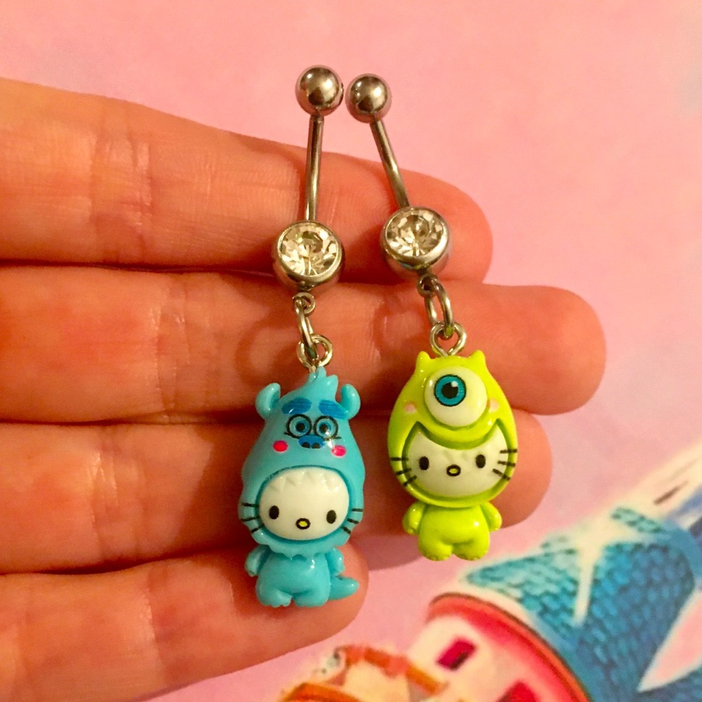 BFF Monsters Inc Hello Kitty Belly Button Ring Set